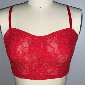 American Apparel Red Flower Lace Bustier Bralette